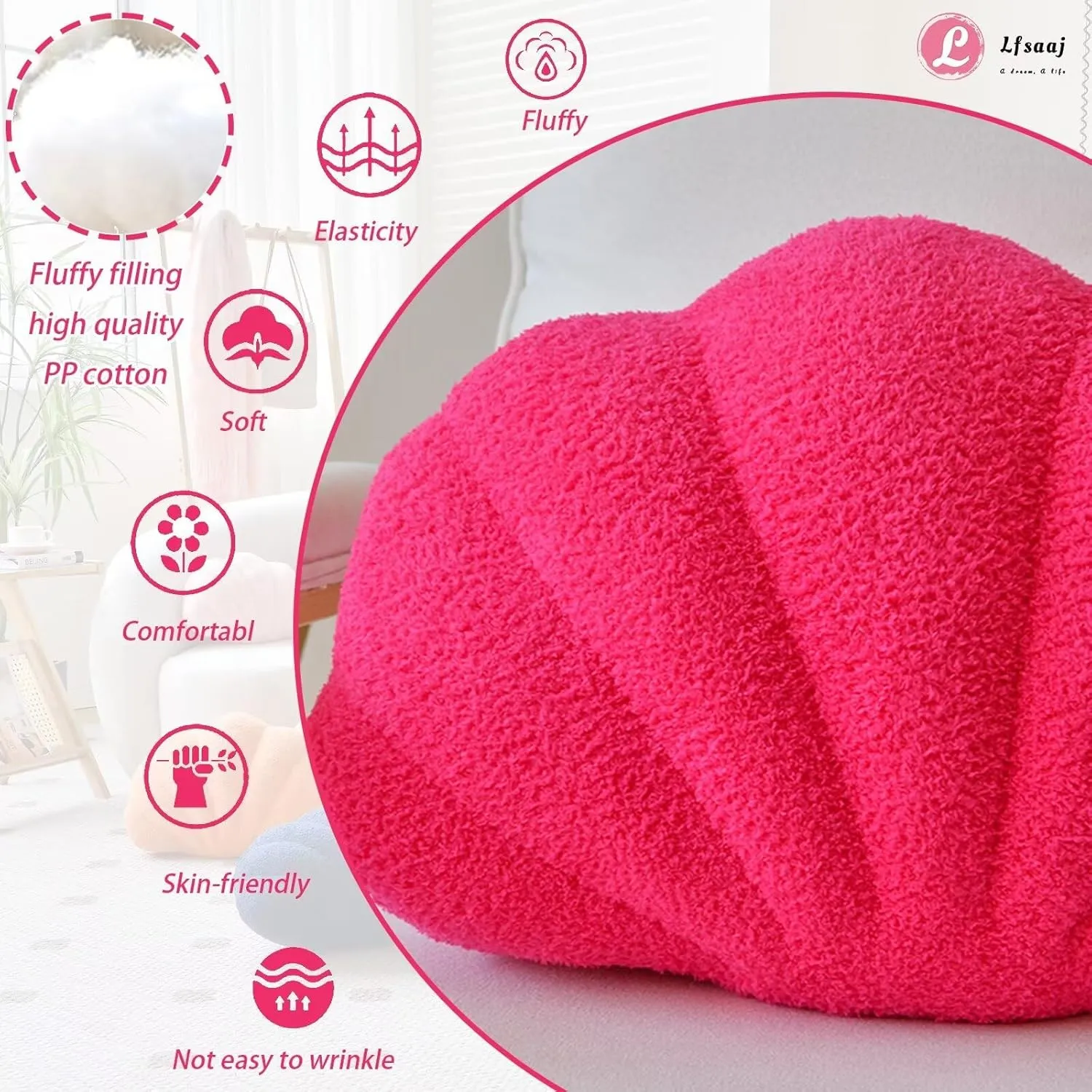 Hot Pink Seashell Throw Pillows, Shell Shaped Throw Pillows, 13 Inch Soft Home Decorative Pillow Plush Cushion for Bed Couch Living Sofa Room Decor Accent Throw Pillow