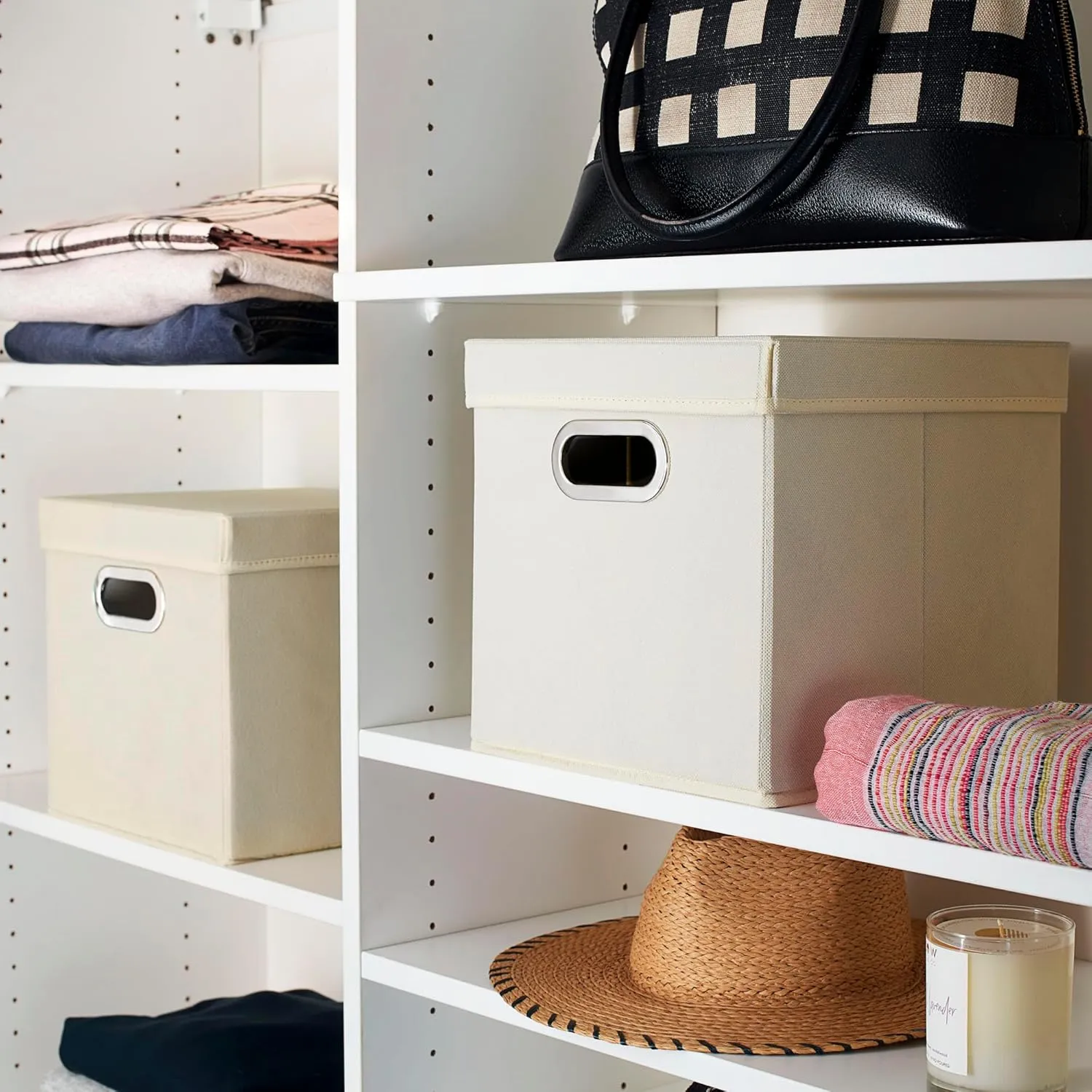 Household Essentials 39-1 Decorative Storage Cube Set with Removable Lids | Natural | 2-Pack