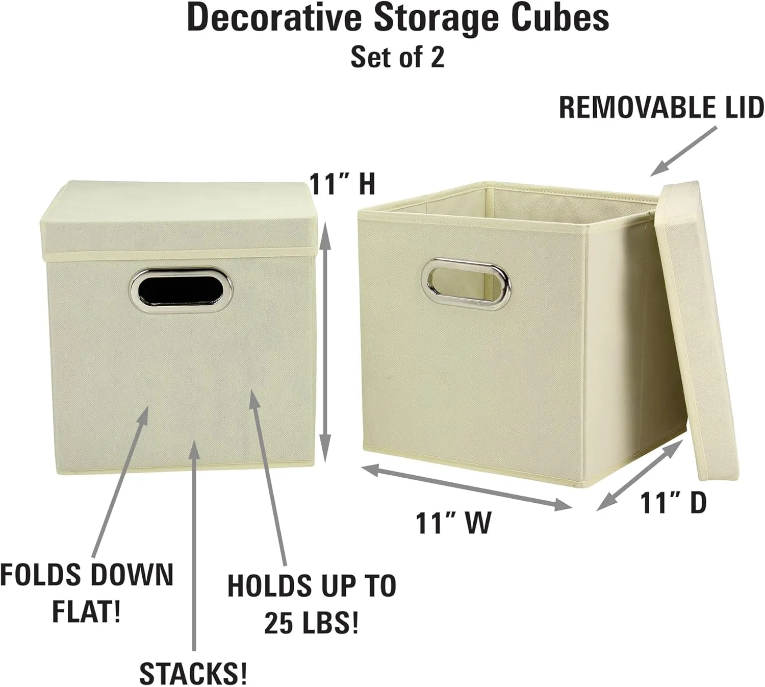 Household Essentials 39-1 Decorative Storage Cube Set with Removable Lids | Natural | 2-Pack