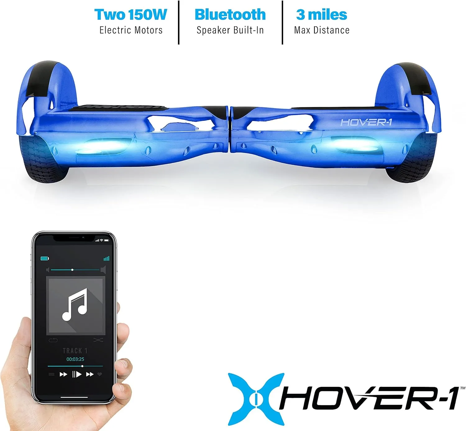 Hover-1 Matrix Electric Self-Balancing Hoverboard with 6.5” LED Tires, Color-Changing Fender Lights, Dual 150W Motors, 7 mph Max Speed, and 3 Miles Max Range
