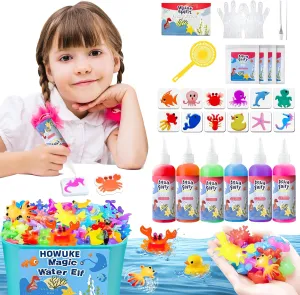HOWUKE Magic Water Elf Kit, Aqua Fairy Water Gel, 100ml Large Capacity Set with 12 Shape Molds, Kids' Creative DIY Handmade Water Toy, 6 Colors