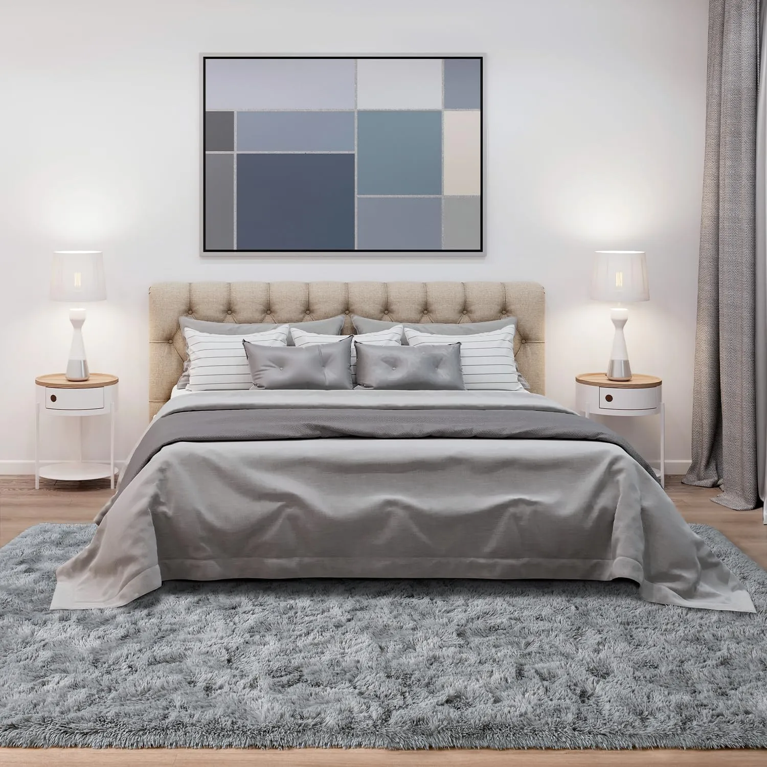 HQAYW Fluffy Area Rugs for Living Room Bedroom, Machine Washable 4x6 Ultra Soft Shag Bedside Rug,Indoor Floor Non-Slip Modern Plush Carpet for Kids,Girls,Boys and Nursery Rooms,Grey