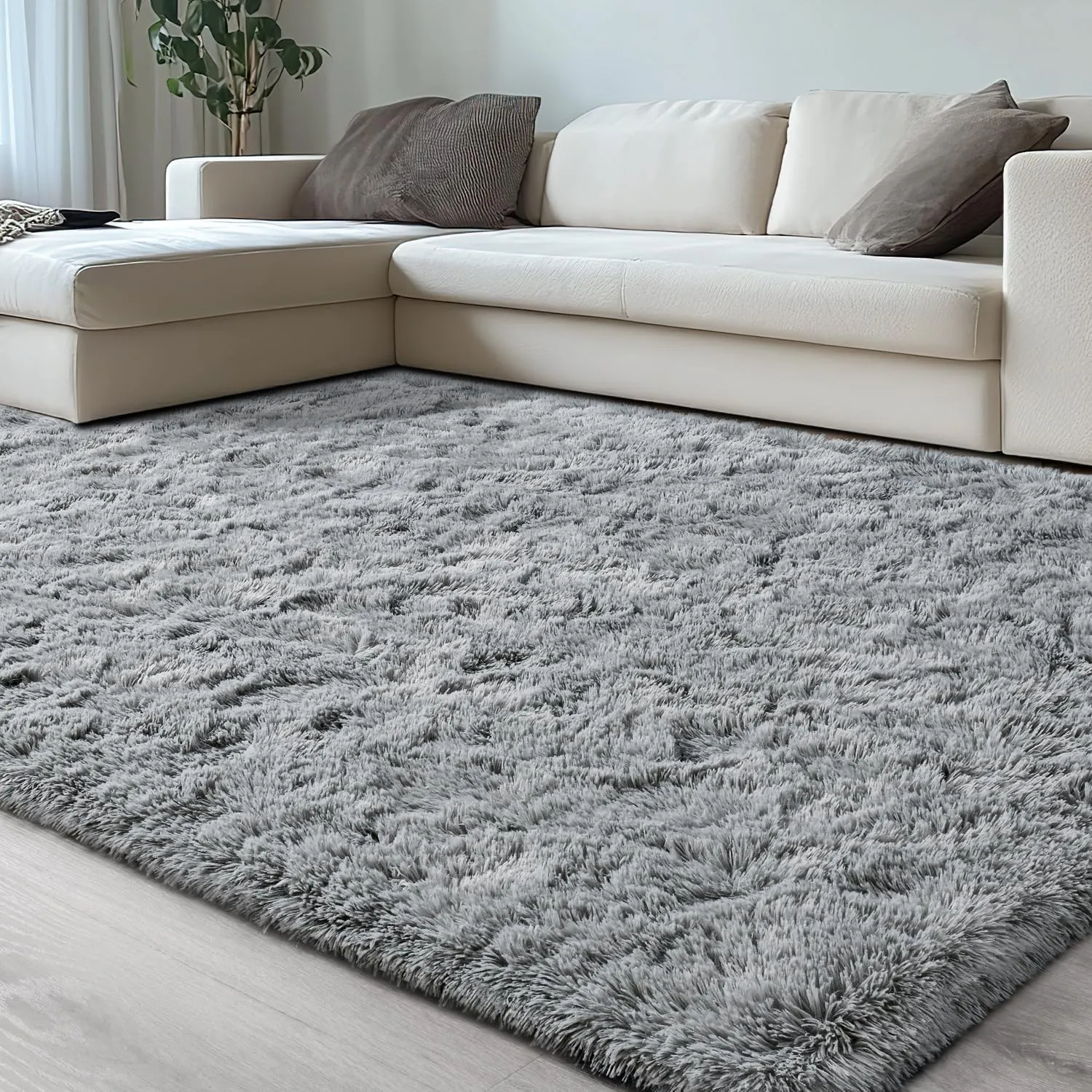 HQAYW Fluffy Area Rugs for Living Room Bedroom, Machine Washable 4x6 Ultra Soft Shag Bedside Rug,Indoor Floor Non-Slip Modern Plush Carpet for Kids,Girls,Boys and Nursery Rooms,Grey