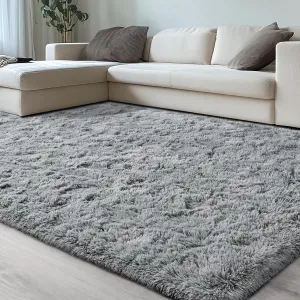 HQAYW Fluffy Area Rugs for Living Room Bedroom, Machine Washable 4x6 Ultra Soft Shag Bedside Rug,Indoor Floor Non-Slip Modern Plush Carpet for Kids,Girls,Boys and Nursery Rooms,Grey