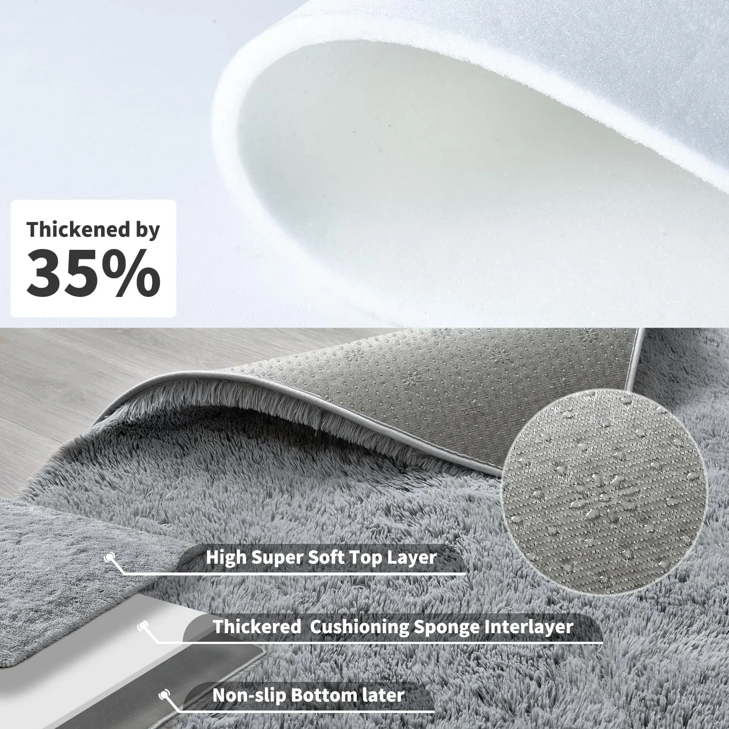 HQAYW Fluffy Area Rugs for Living Room Bedroom, Machine Washable 4x6 Ultra Soft Shag Bedside Rug,Indoor Floor Non-Slip Modern Plush Carpet for Kids,Girls,Boys and Nursery Rooms,Grey