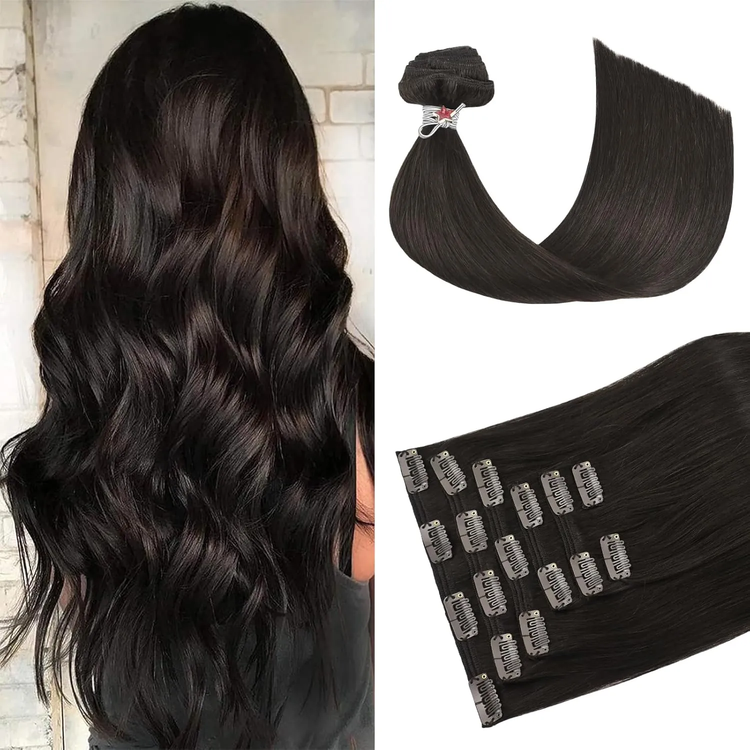 HUAYI Dark Brown Clip in Hair Extensions Real Human Hair 70G Remy Human Hair Clip in Extensions Soft Silky Straight for Women 7pcs 16clips 18 Inch Brown Hair Extensions