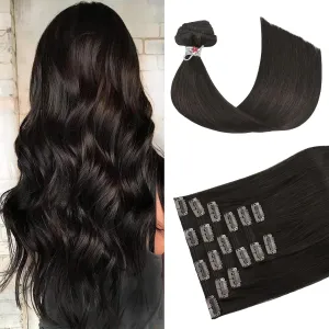 HUAYI Dark Brown Clip in Hair Extensions Real Human Hair 70G Remy Human Hair Clip in Extensions Soft Silky Straight for Women 7pcs 16clips 18 Inch Brown Hair Extensions