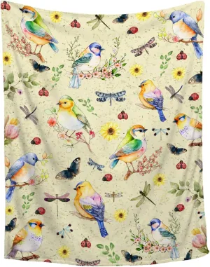 Hummingbird Blanket Super Soft Cozy Leaf Blankets Suitable for Couch Bed Butterfly Dragonfly Gifts for Women Bird Ladybug Decor Lightweight and Durable 60"x80"for Adults