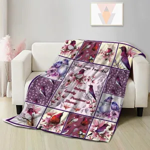 Hummingbird Flannel Throw Blanket Soft Cozy Bird Flower Blanket for Couch Bed Outdoor Hummingbird Gifts for Women Purple Blanket Lightweight and Durable 60"x80"for Adults