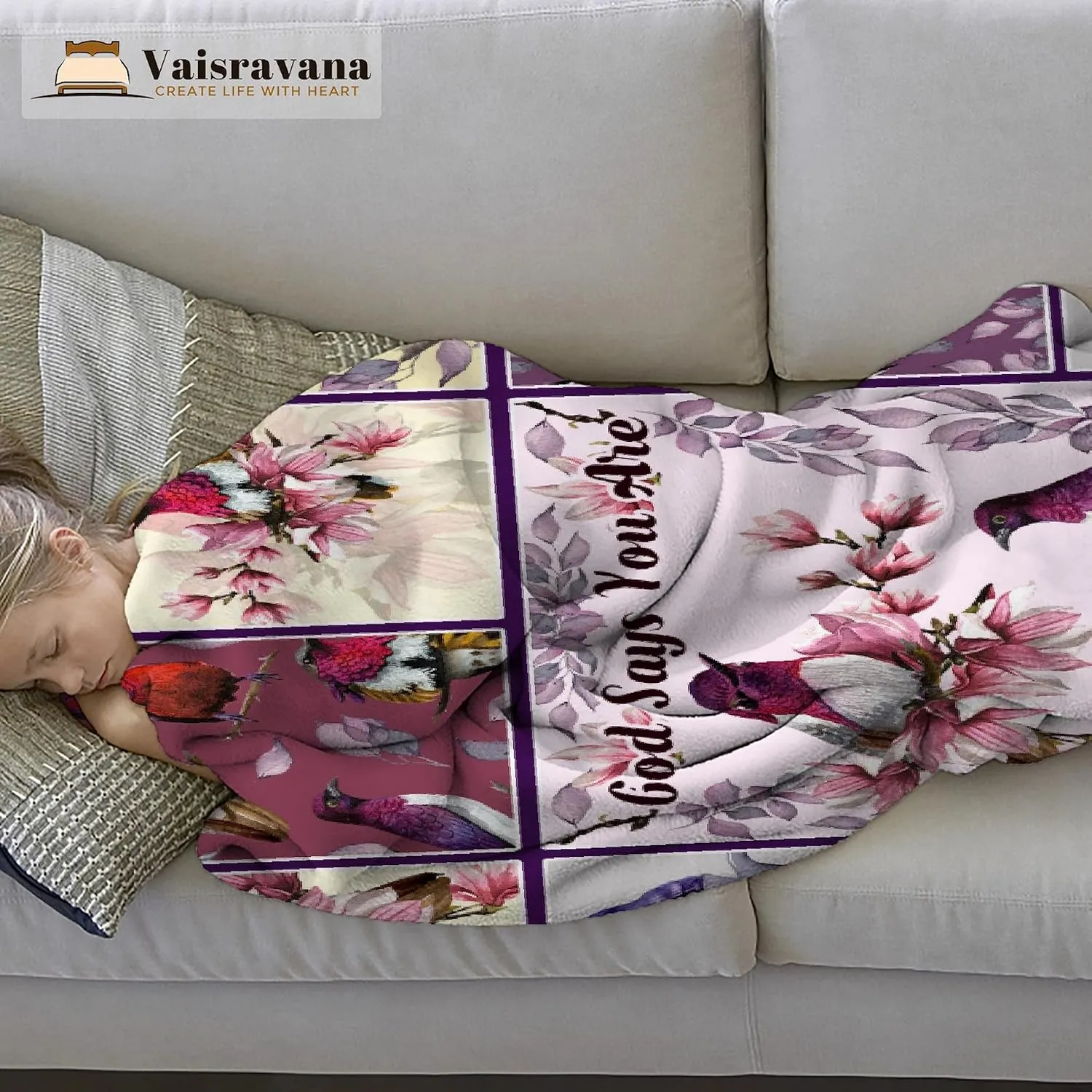 Hummingbird Flannel Throw Blanket Soft Cozy Bird Flower Blanket for Couch Bed Outdoor Hummingbird Gifts for Women Purple Blanket Lightweight and Durable 60"x80"for Adults