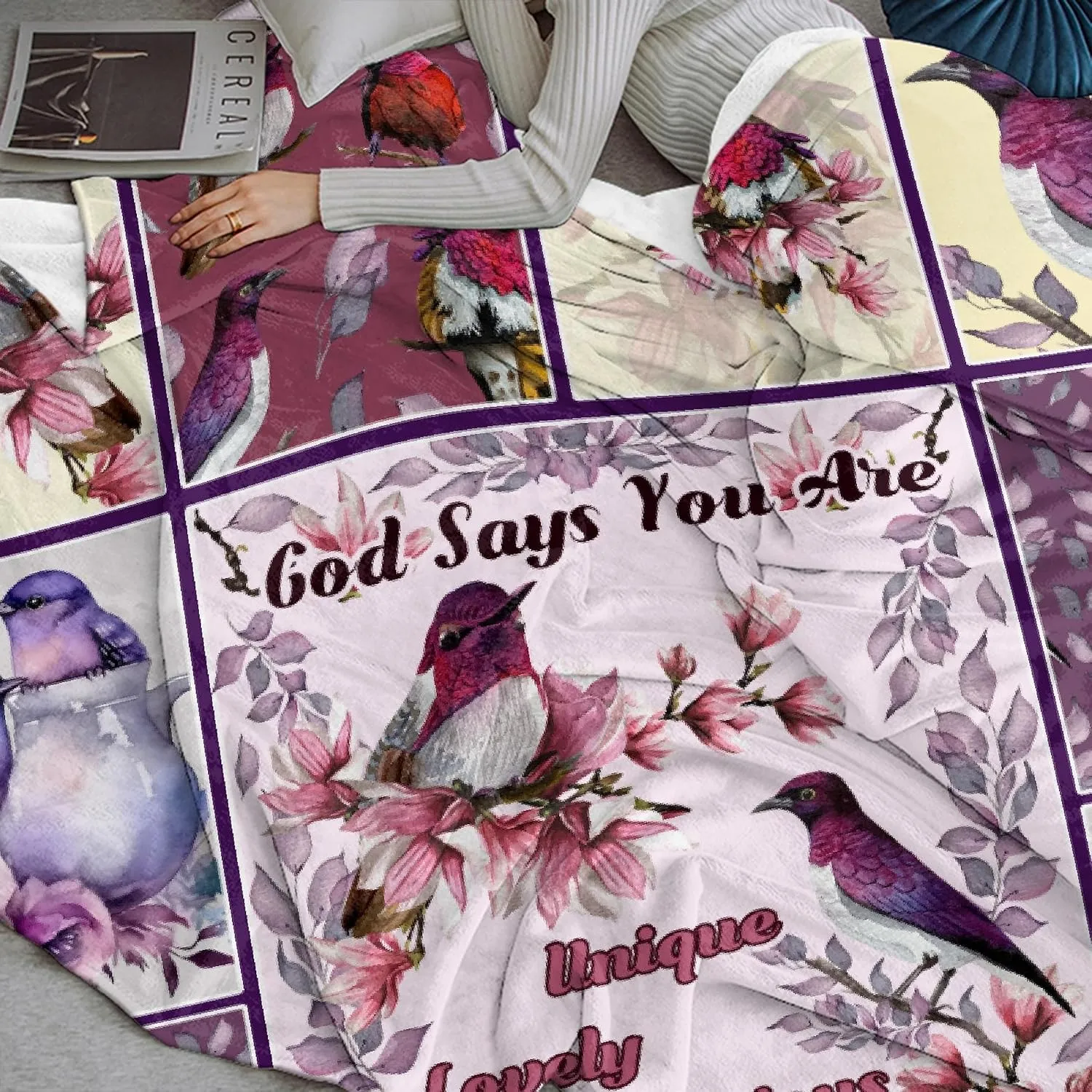 Hummingbird Flannel Throw Blanket Soft Cozy Bird Flower Blanket for Couch Bed Outdoor Hummingbird Gifts for Women Purple Blanket Lightweight and Durable 60"x80"for Adults