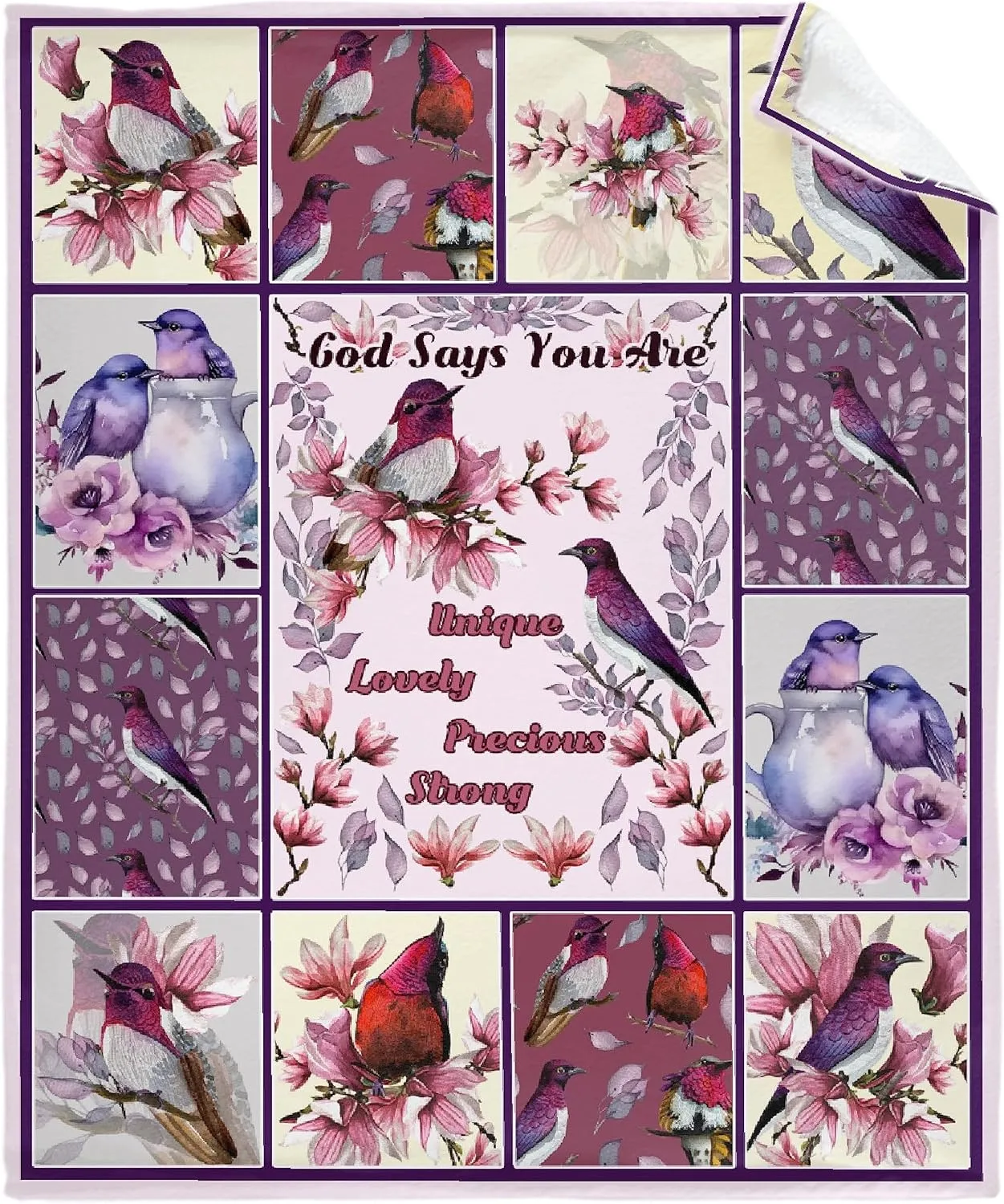 Hummingbird Flannel Throw Blanket Soft Cozy Bird Flower Blanket for Couch Bed Outdoor Hummingbird Gifts for Women Purple Blanket Lightweight and Durable 60"x80"for Adults