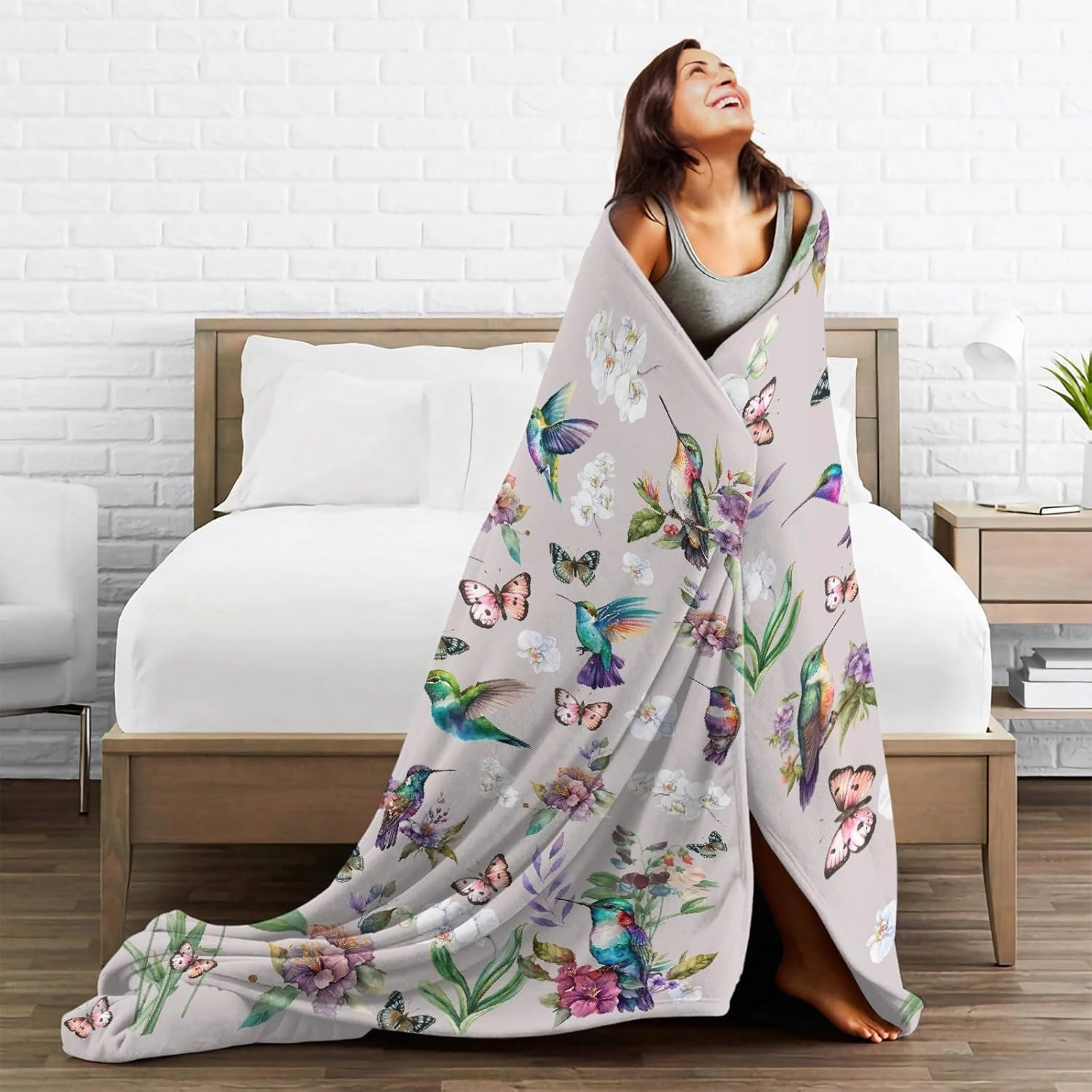 Hummingbird Throw Blanket Butterfly Hummingbirds Theme Blanket for Women Girls Hummingbird Gifts for Bird Lovers Bird Flower Blanket for Couch Bed Outdoor 60"x80"for Adults
