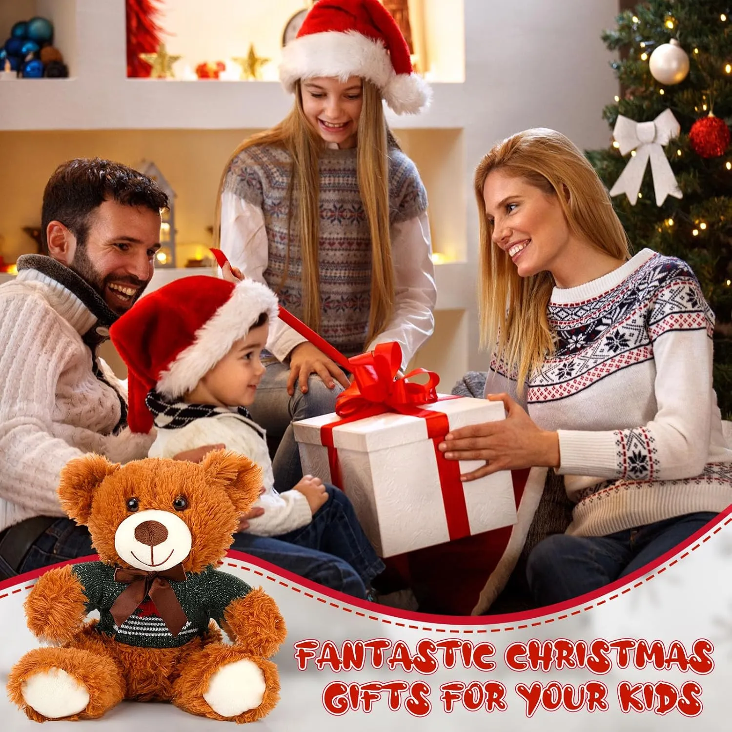 HyDren 2 Pcs Bear Stuffed Animals with 4 Removable Christmas Doll Clothes 14 Inch Plush Bear with Sweaters Home Decorations for DIY Doll Accessories(Cute,Elegant)