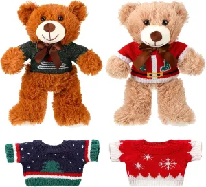 HyDren 2 Pcs Bear Stuffed Animals with 4 Removable Christmas Doll Clothes 14 Inch Plush Bear with Sweaters Home Decorations for DIY Doll Accessories(Cute,Elegant)