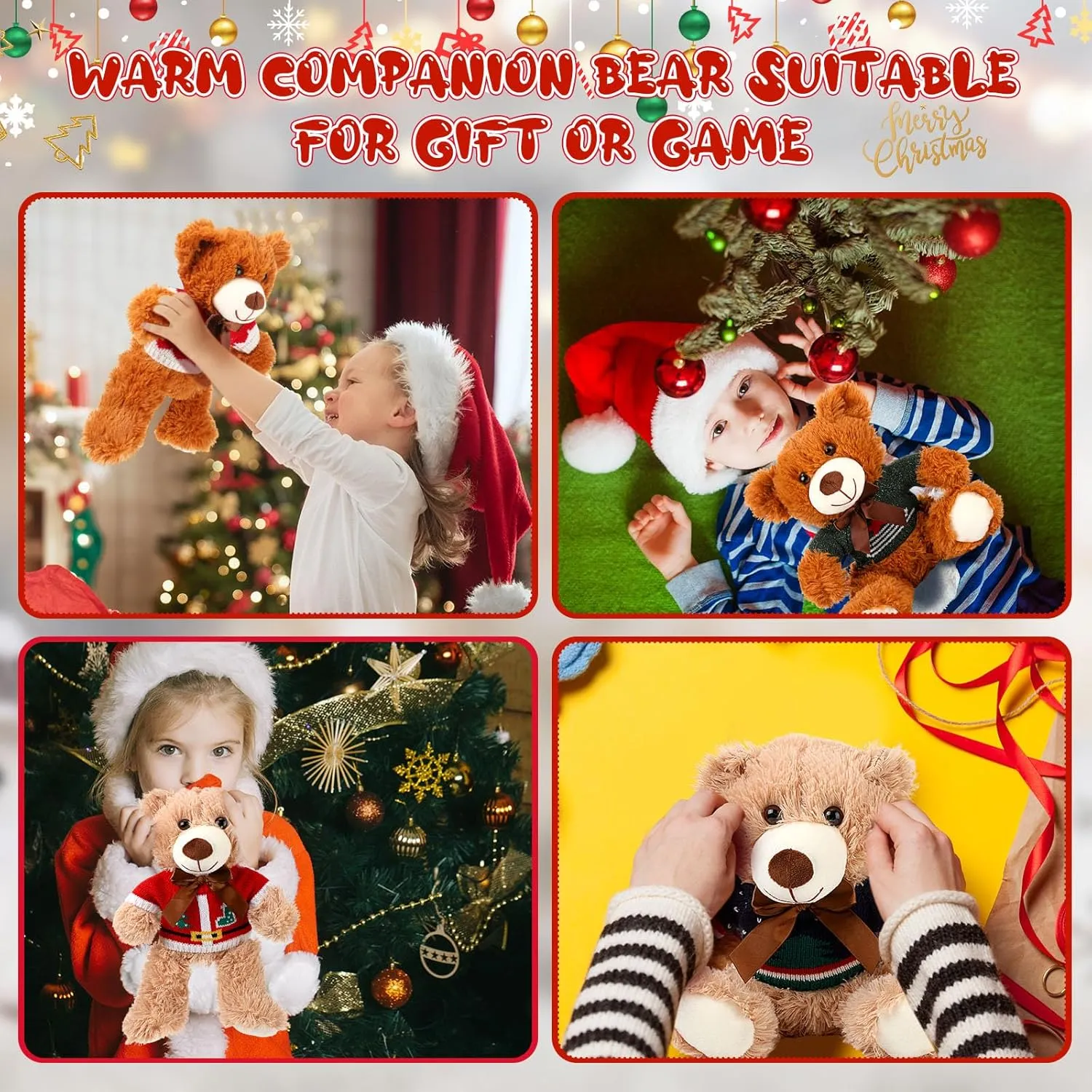 HyDren 2 Pcs Bear Stuffed Animals with 4 Removable Christmas Doll Clothes 14 Inch Plush Bear with Sweaters Home Decorations for DIY Doll Accessories(Cute,Elegant)