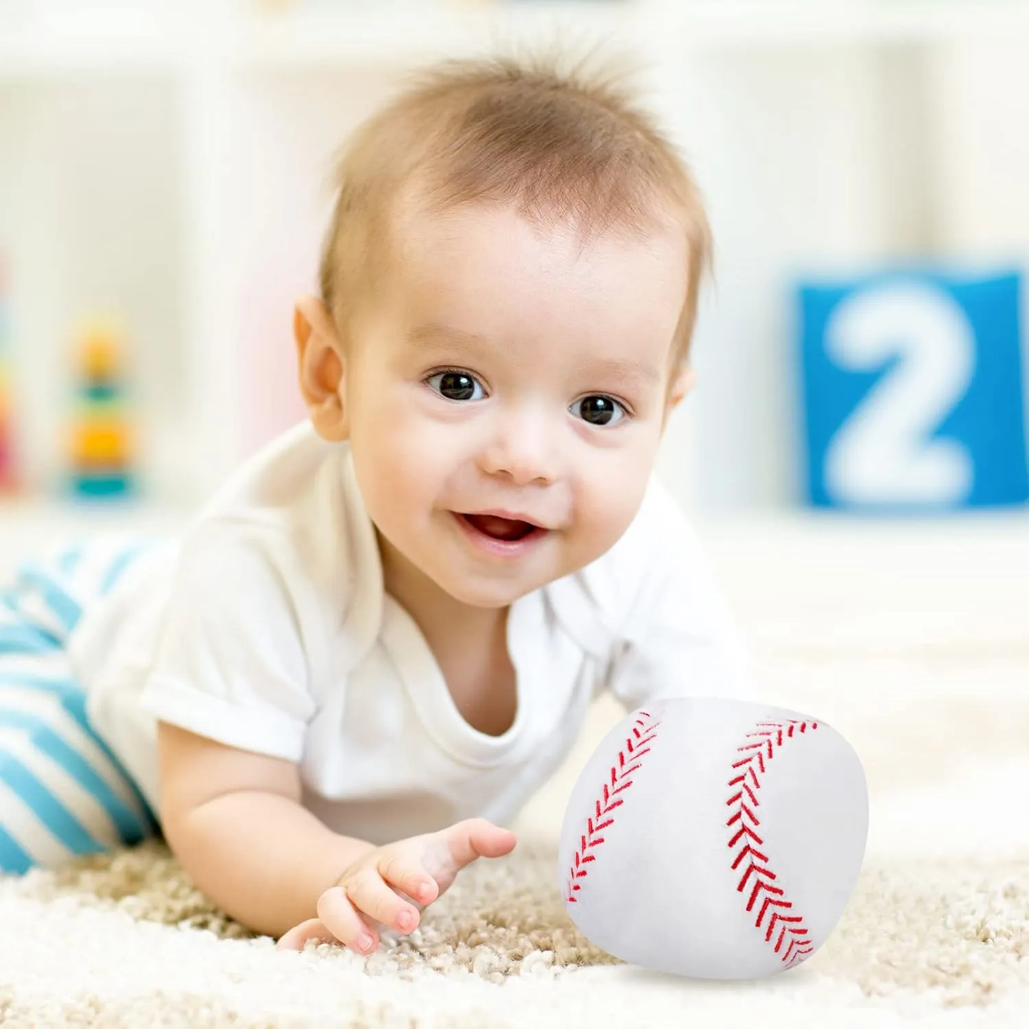 HyDren 2 Pcs Plush Baseball Pillows Fluffy Soft Stuffed Sports Throw Pillows Cute Baseball Shaped Cushions for Bedroom Nursery Room Decoration