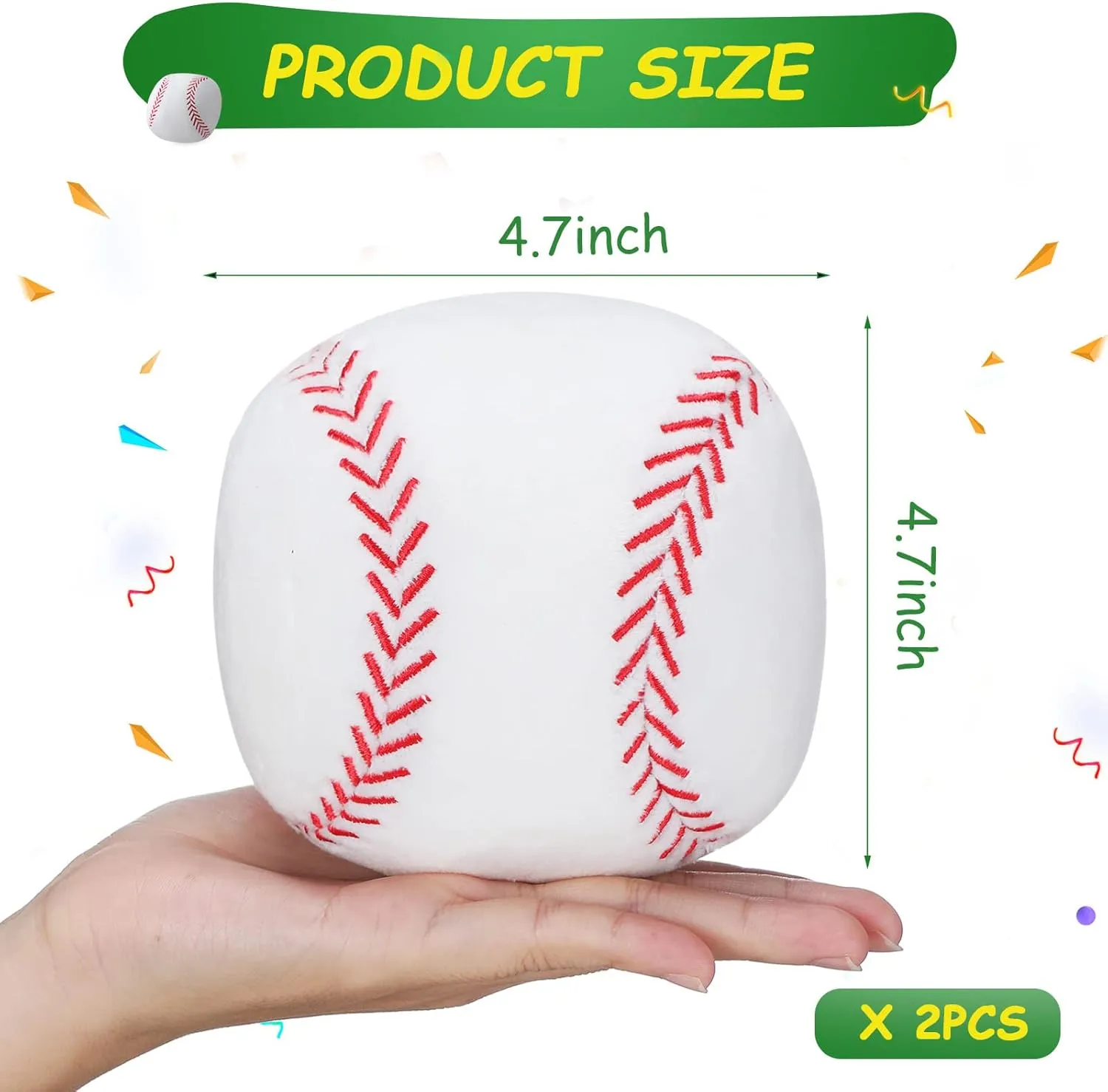 HyDren 2 Pcs Plush Baseball Pillows Fluffy Soft Stuffed Sports Throw Pillows Cute Baseball Shaped Cushions for Bedroom Nursery Room Decoration