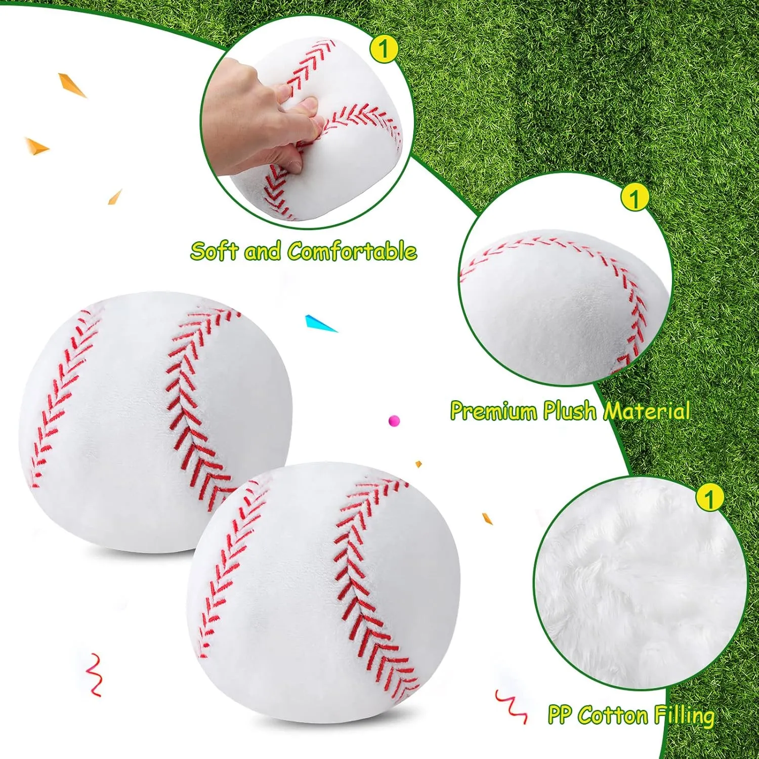HyDren 2 Pcs Plush Baseball Pillows Fluffy Soft Stuffed Sports Throw Pillows Cute Baseball Shaped Cushions for Bedroom Nursery Room Decoration