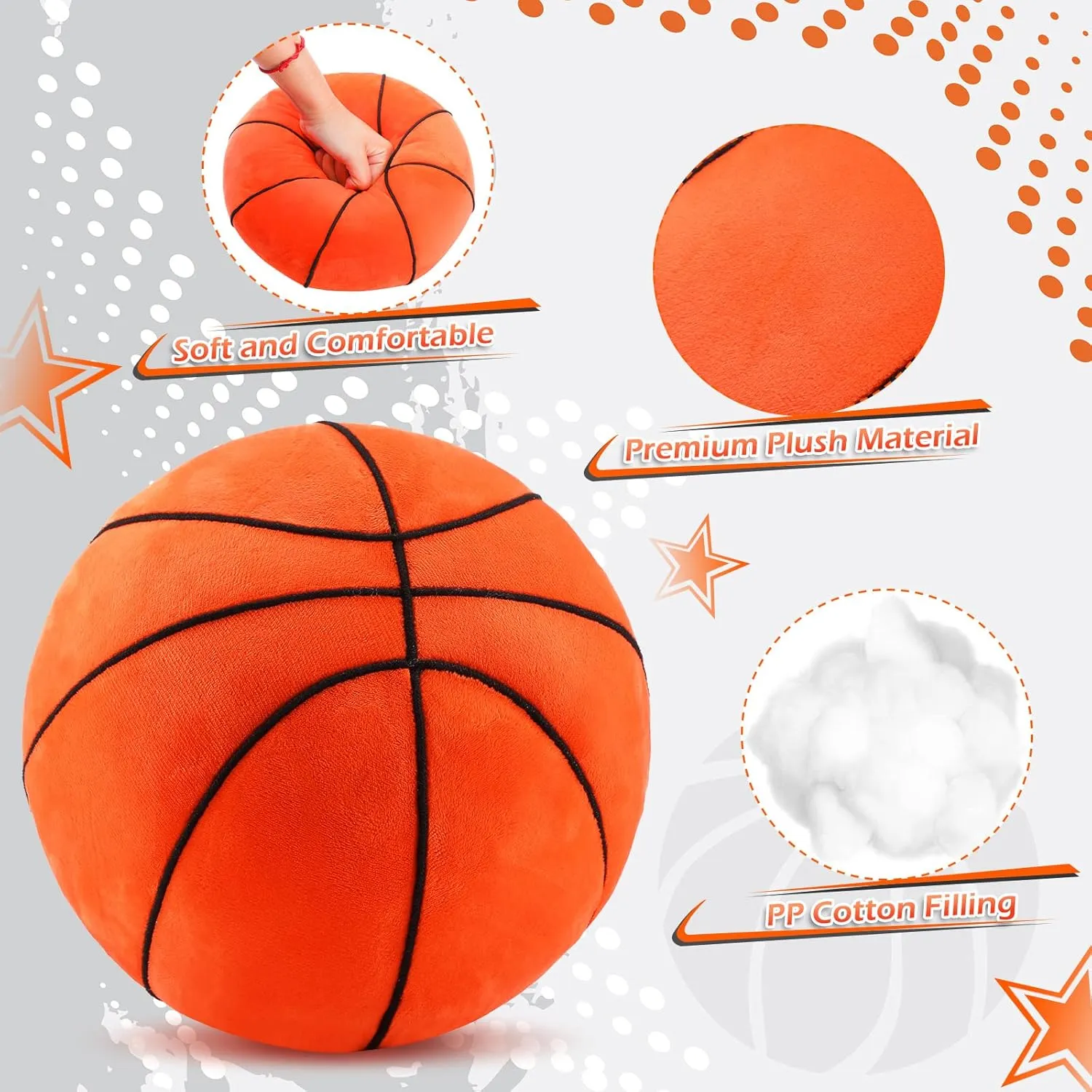 HyDren 2 Pcs Plush Basketball Pillows Fluffy Soft Stuffed Sports Throw Pillows Cute Basketball Shaped Cushions for Bedroom Nursery Room Decoration