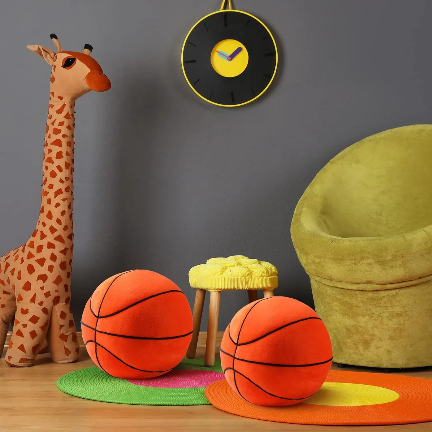 HyDren 2 Pcs Plush Basketball Pillows Fluffy Soft Stuffed Sports Throw Pillows Cute Basketball Shaped Cushions for Bedroom Nursery Room Decoration