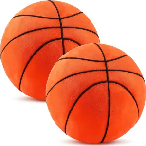 HyDren 2 Pcs Plush Basketball Pillows Fluffy Soft Stuffed Sports Throw Pillows Cute Basketball Shaped Cushions for Bedroom Nursery Room Decoration