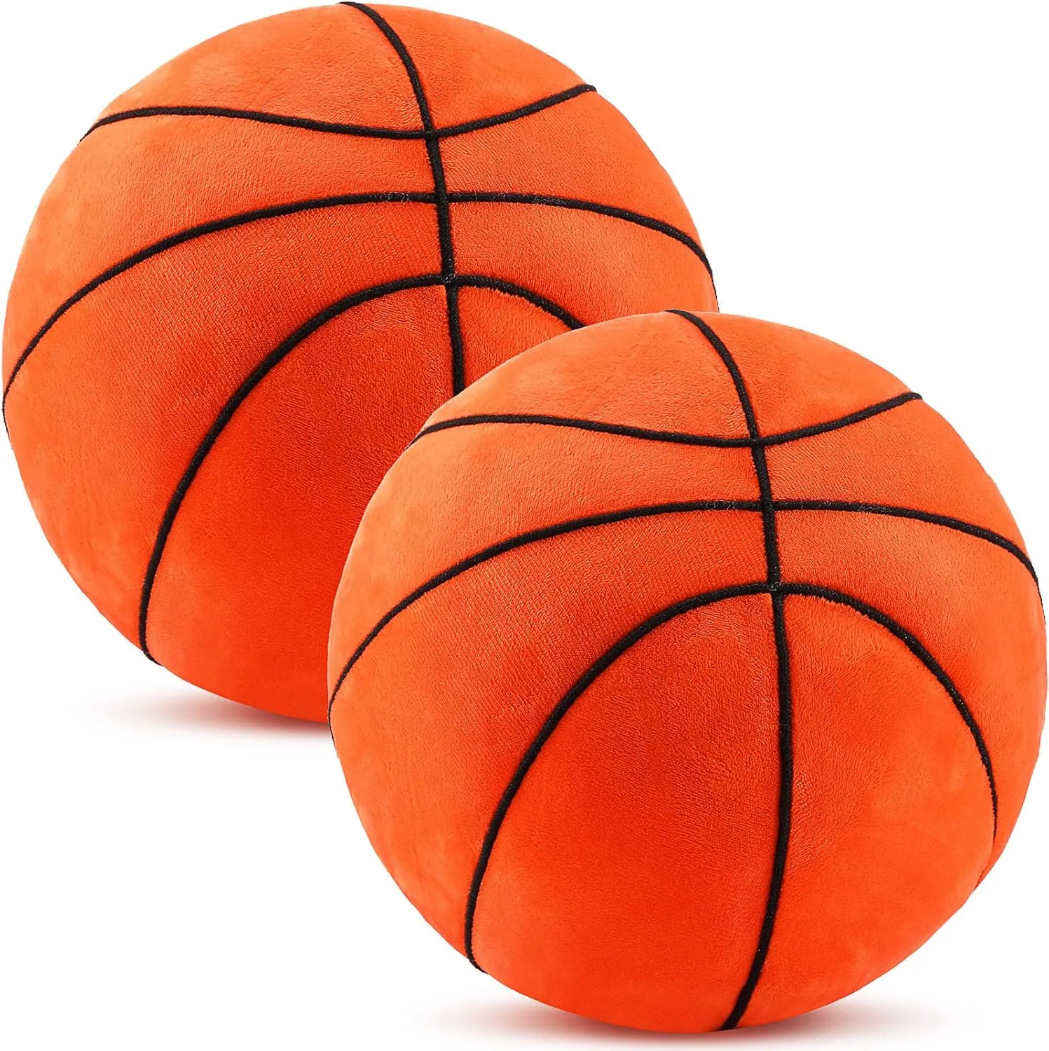 HyDren 2 Pcs Plush Basketball Pillows Fluffy Soft Stuffed Sports Throw Pillows Cute Basketball Shaped Cushions for Bedroom Nursery Room Decoration