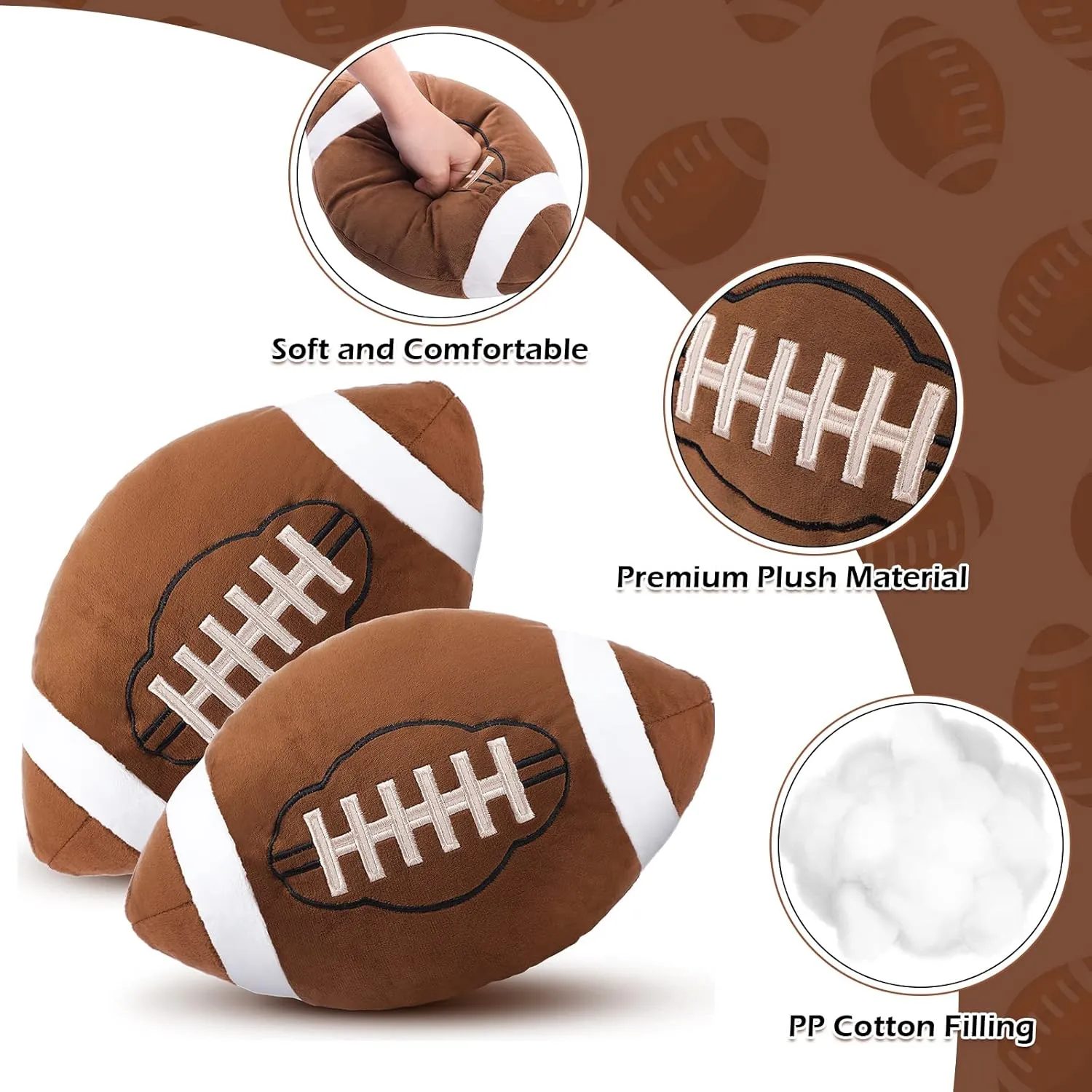 HyDren 2 Pcs Plush Football Pillows Fluffy Soft Stuffed Sports Throw Pillows Cute Football Shaped Cushions for Bedroom Nursery Room Decoration