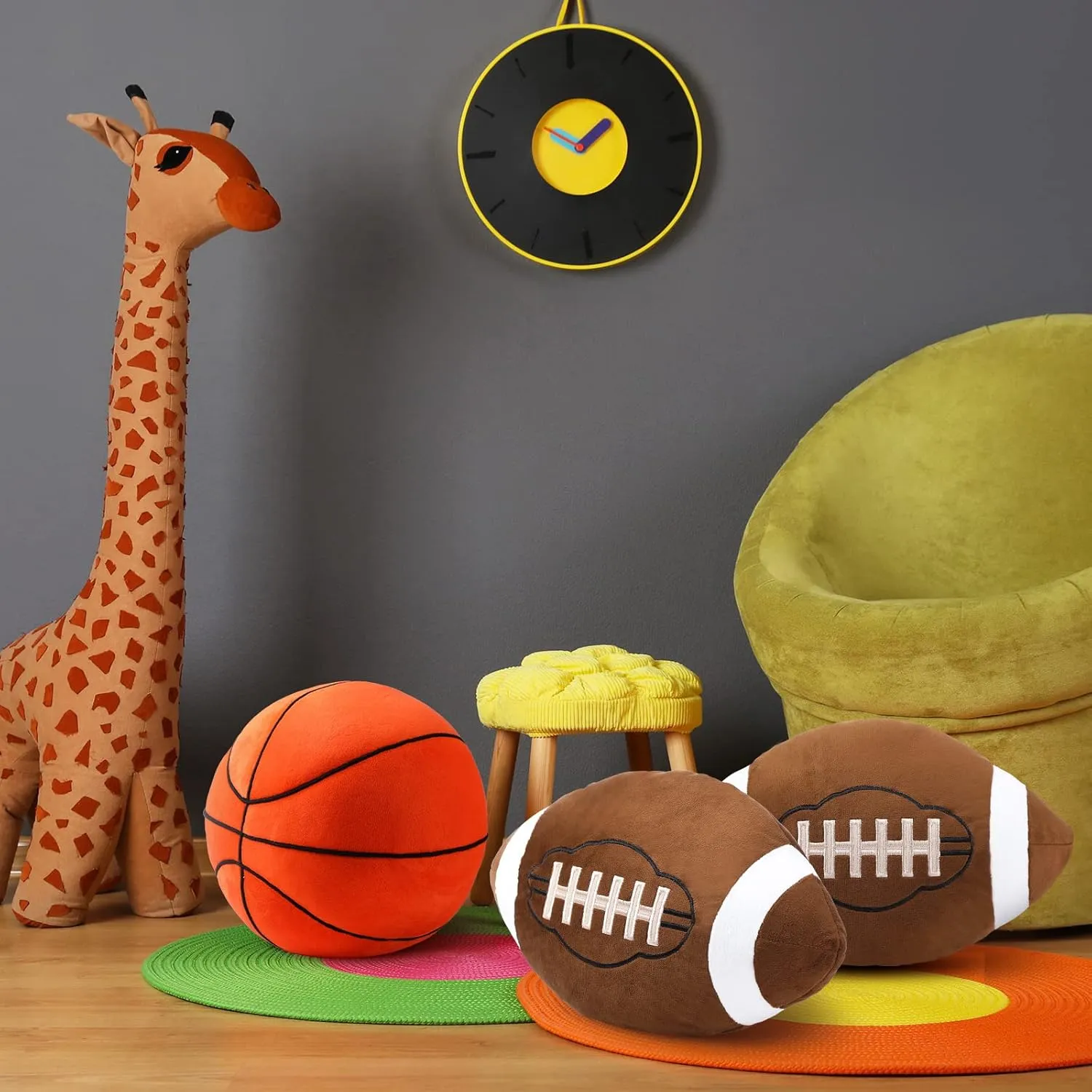 HyDren 2 Pcs Plush Football Pillows Fluffy Soft Stuffed Sports Throw Pillows Cute Football Shaped Cushions for Bedroom Nursery Room Decoration