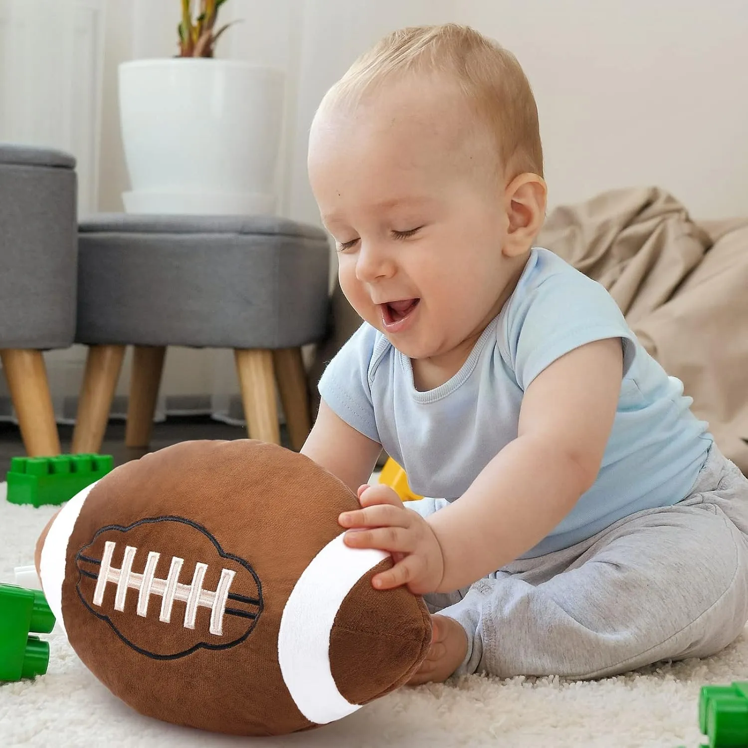 HyDren 2 Pcs Plush Football Pillows Fluffy Soft Stuffed Sports Throw Pillows Cute Football Shaped Cushions for Bedroom Nursery Room Decoration
