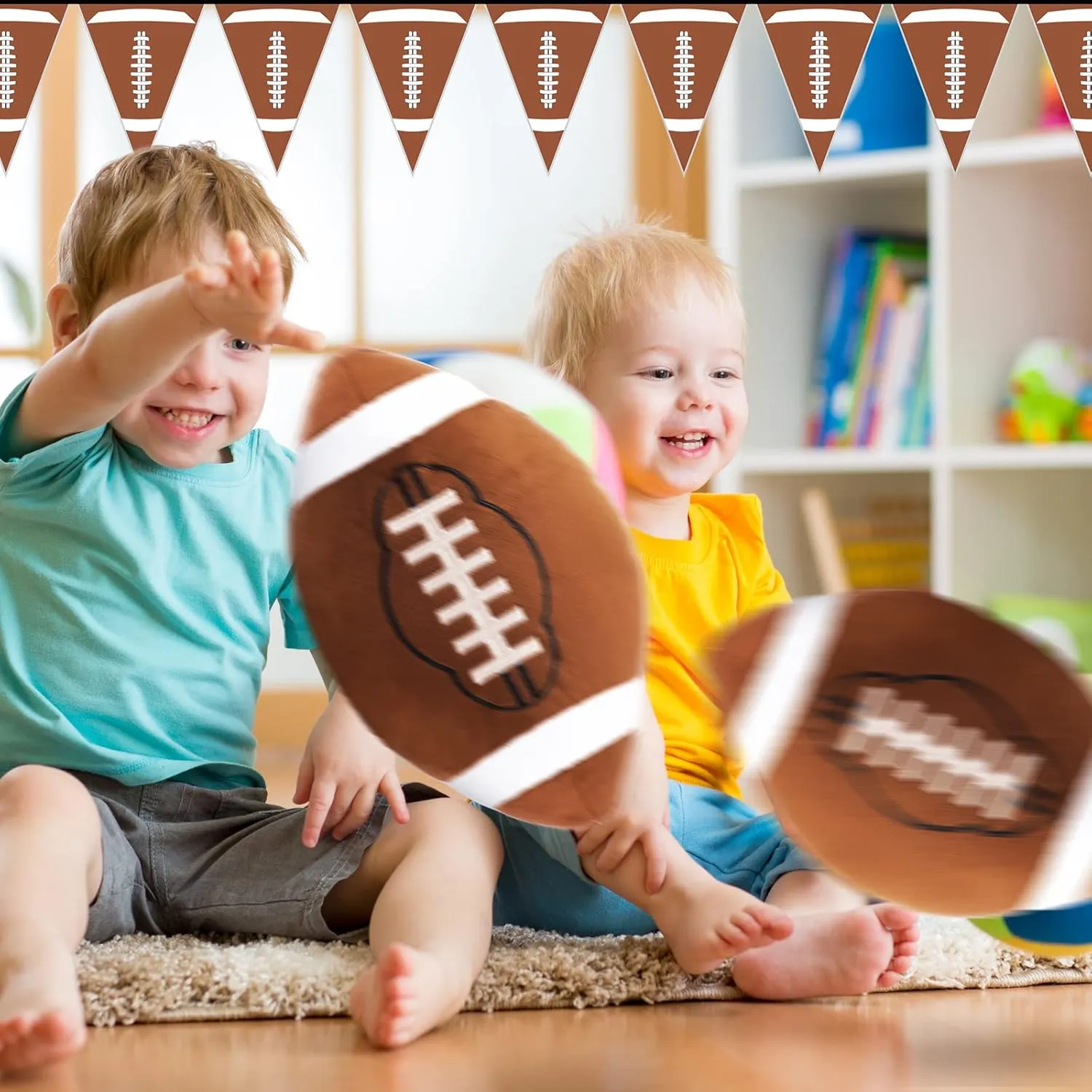 HyDren 2 Pcs Plush Football Pillows Fluffy Soft Stuffed Sports Throw Pillows Cute Football Shaped Cushions for Bedroom Nursery Room Decoration