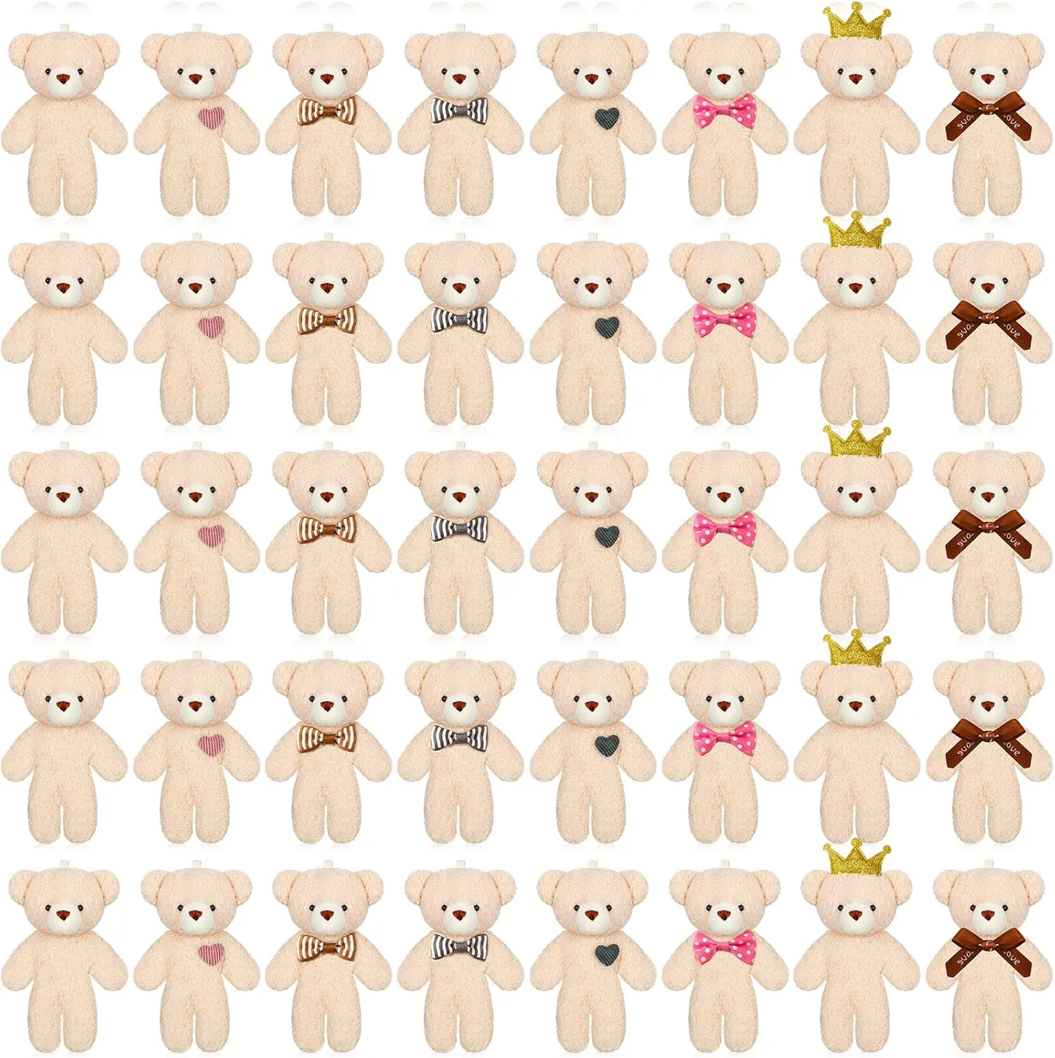HyDren 40 Pcs Mini Bear Toy 4.7 Inch Stuffed Tiny Bear Soft Keychain Mini Stuffed Animal Small Plush Jointed Doll for Kids DIY Keychain Party Favor(Stylish Style)