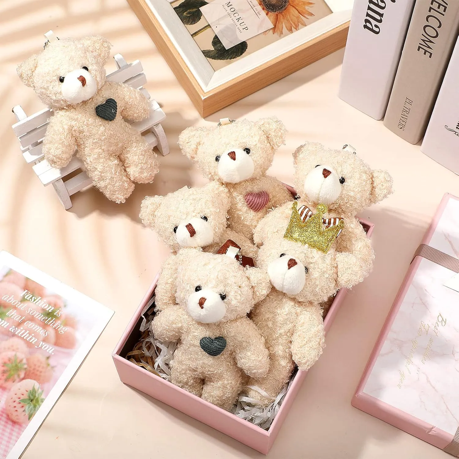 HyDren 40 Pcs Mini Bear Toy 4.7 Inch Stuffed Tiny Bear Soft Keychain Mini Stuffed Animal Small Plush Jointed Doll for Kids DIY Keychain Party Favor(Stylish Style)