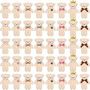 HyDren 40 Pcs Mini Bear Toy 4.7 Inch Stuffed Tiny Bear Soft Keychain Mini Stuffed Animal Small Plush Jointed Doll for Kids DIY Keychain Party Favor(Stylish Style)