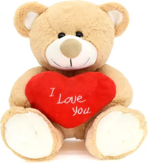 I Love You! 10'' Teddy Bear with Red Heart, Soft Plush Bear Doll Stuffed Animal Toys, Gifts for Her/Girlfriend Lover Mom Kids (Light Brown)