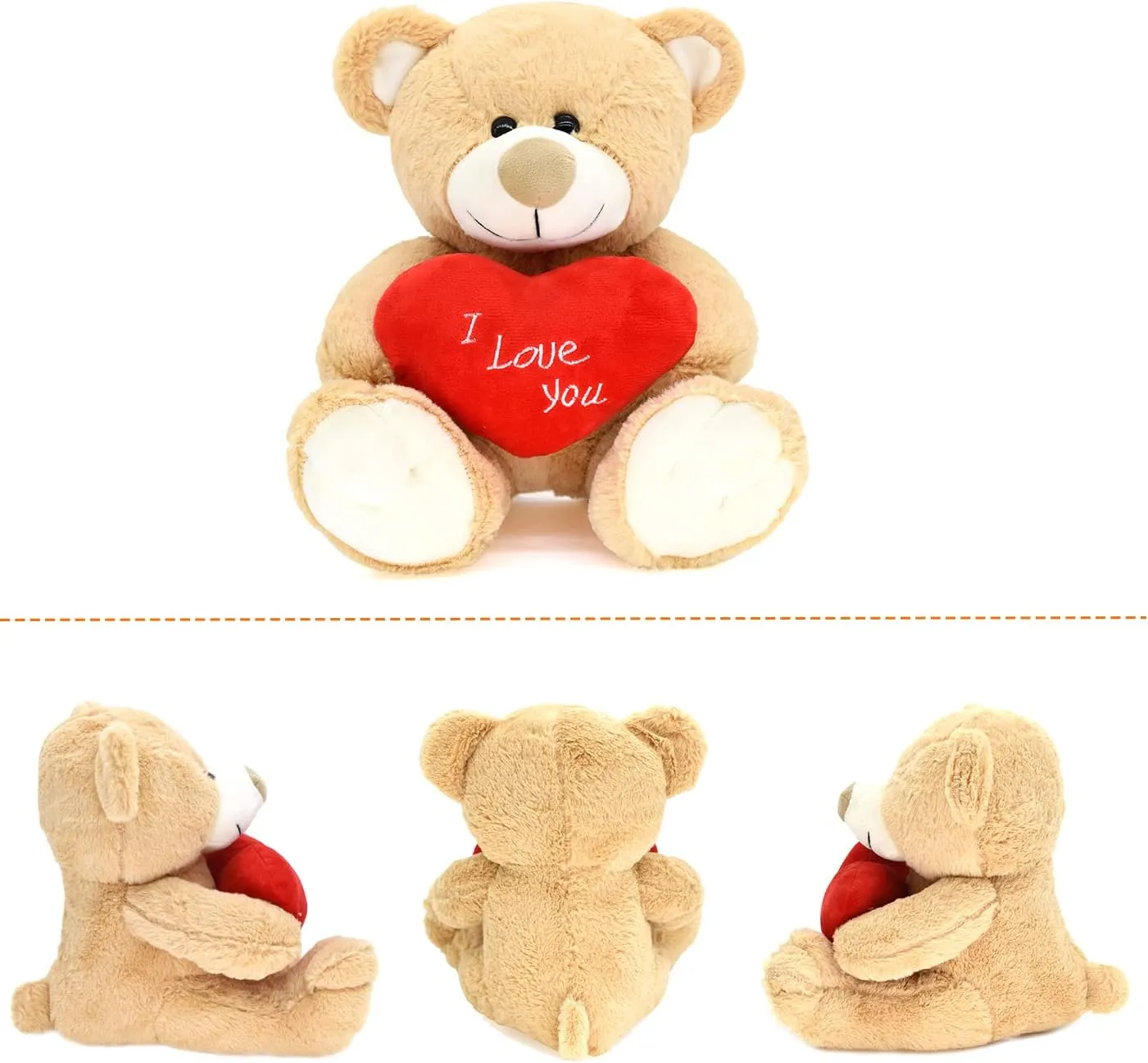 I Love You! 10'' Teddy Bear with Red Heart, Soft Plush Bear Doll Stuffed Animal Toys, Gifts for Her/Girlfriend Lover Mom Kids (Light Brown)