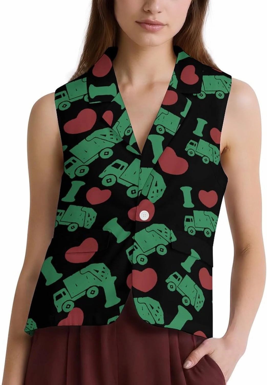 I Love Trash Garbage Trucks Women's Waistcoat Vest V-Neck Casual Suit Sleeveless Blazer