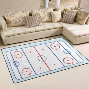 Ice Hockey Rink in Blue and Red Kids Rugs, Sports Field Stain Resistant Indoor Carpet, Felt Material with Anti-Slip Backing for Living Room Bedroom Room Boy Girl Room Nursery, 2ft x 3ft