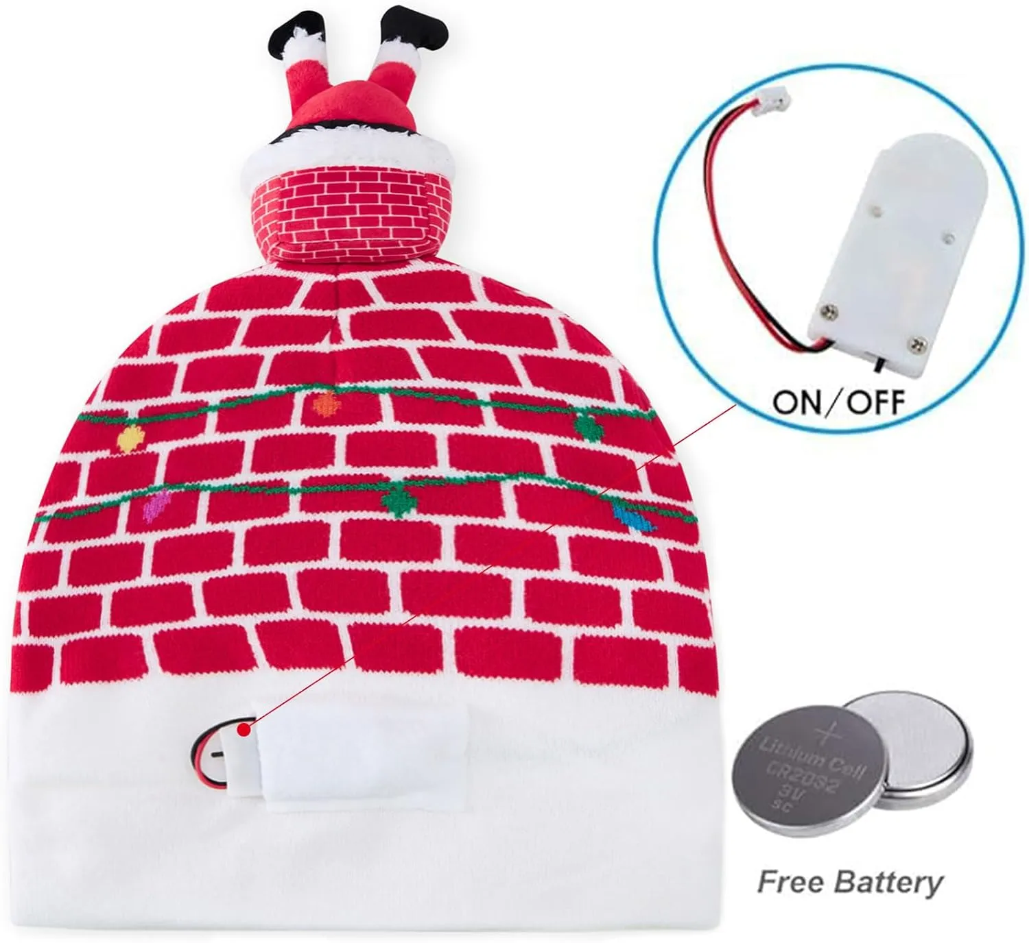 Idgreatim Unisex LED Light-up Ugly Christmas Sweater Hat Novelty Knitted Xmas Beanie Cap for Party(6 Light)