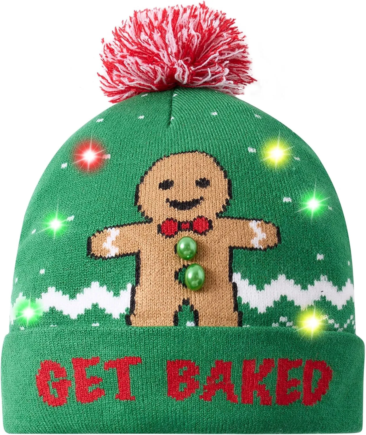 Idgreatim Unisex LED Light-up Ugly Christmas Sweater Hat Novelty Knitted Xmas Beanie Cap for Party(6 Light)