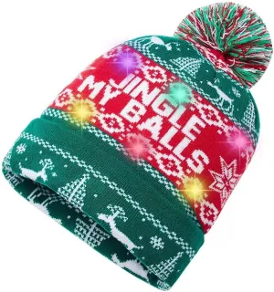 Idgreatim Unisex LED Light-up Ugly Christmas Sweater Hat Novelty Knitted Xmas Beanie Cap for Party(6 Light)