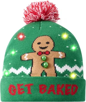 Idgreatim Unisex LED Light-up Ugly Christmas Sweater Hat Novelty Knitted Xmas Beanie Cap for Party(6 Light)