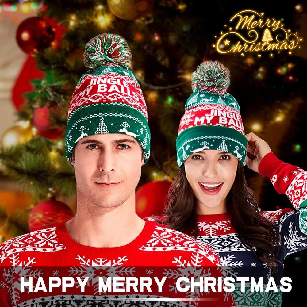 Idgreatim Unisex LED Light-up Ugly Christmas Sweater Hat Novelty Knitted Xmas Beanie Cap for Party(6 Light)