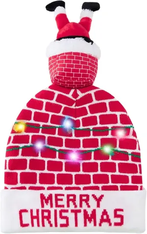 Idgreatim Unisex LED Light-up Ugly Christmas Sweater Hat Novelty Knitted Xmas Beanie Cap for Party(6 Light)