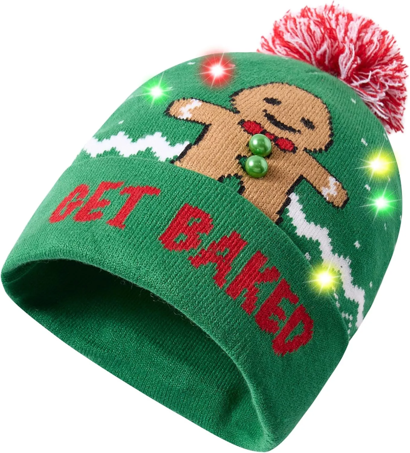 Idgreatim Unisex LED Light-up Ugly Christmas Sweater Hat Novelty Knitted Xmas Beanie Cap for Party(6 Light)