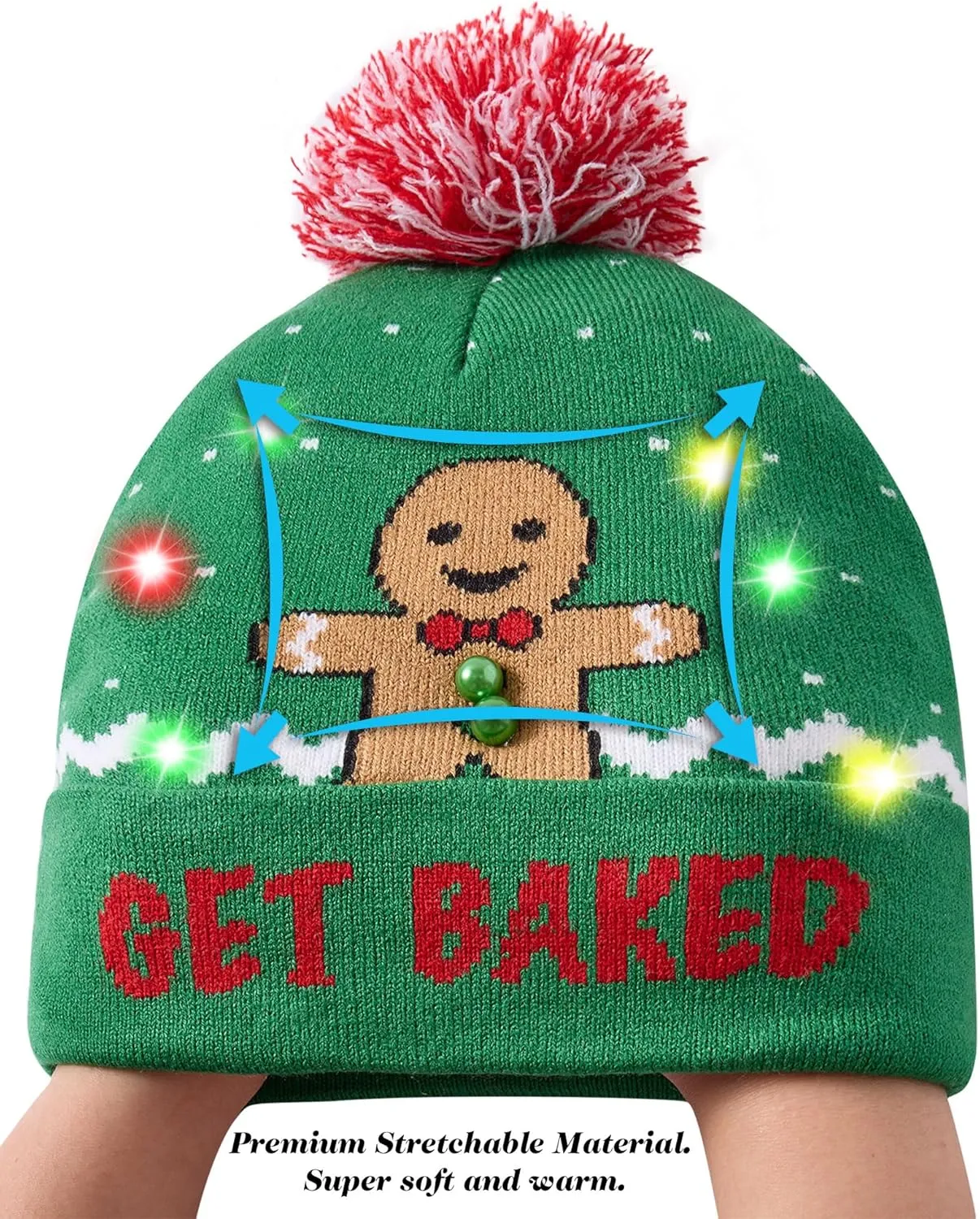 Idgreatim Unisex LED Light-up Ugly Christmas Sweater Hat Novelty Knitted Xmas Beanie Cap for Party(6 Light)