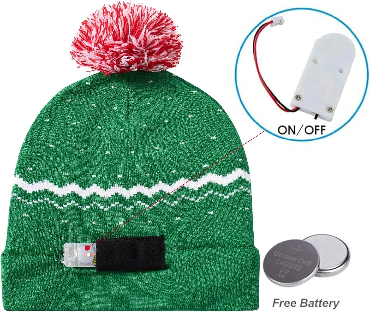 Idgreatim Unisex LED Light-up Ugly Christmas Sweater Hat Novelty Knitted Xmas Beanie Cap for Party(6 Light)