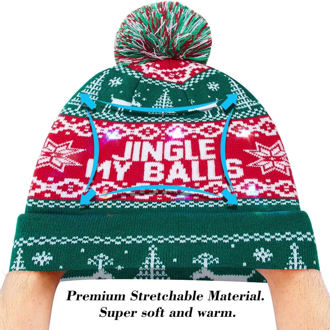 Idgreatim Unisex LED Light-up Ugly Christmas Sweater Hat Novelty Knitted Xmas Beanie Cap for Party(6 Light)