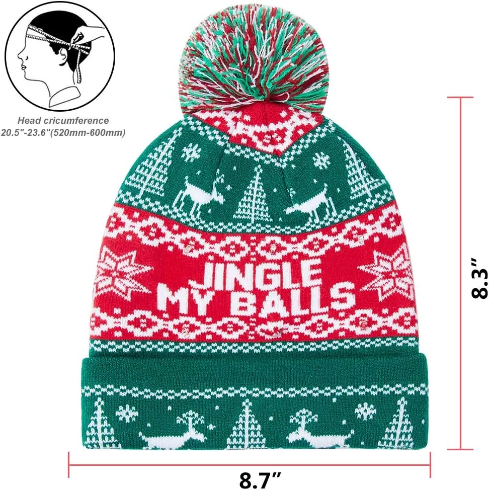 Idgreatim Unisex LED Light-up Ugly Christmas Sweater Hat Novelty Knitted Xmas Beanie Cap for Party(6 Light)