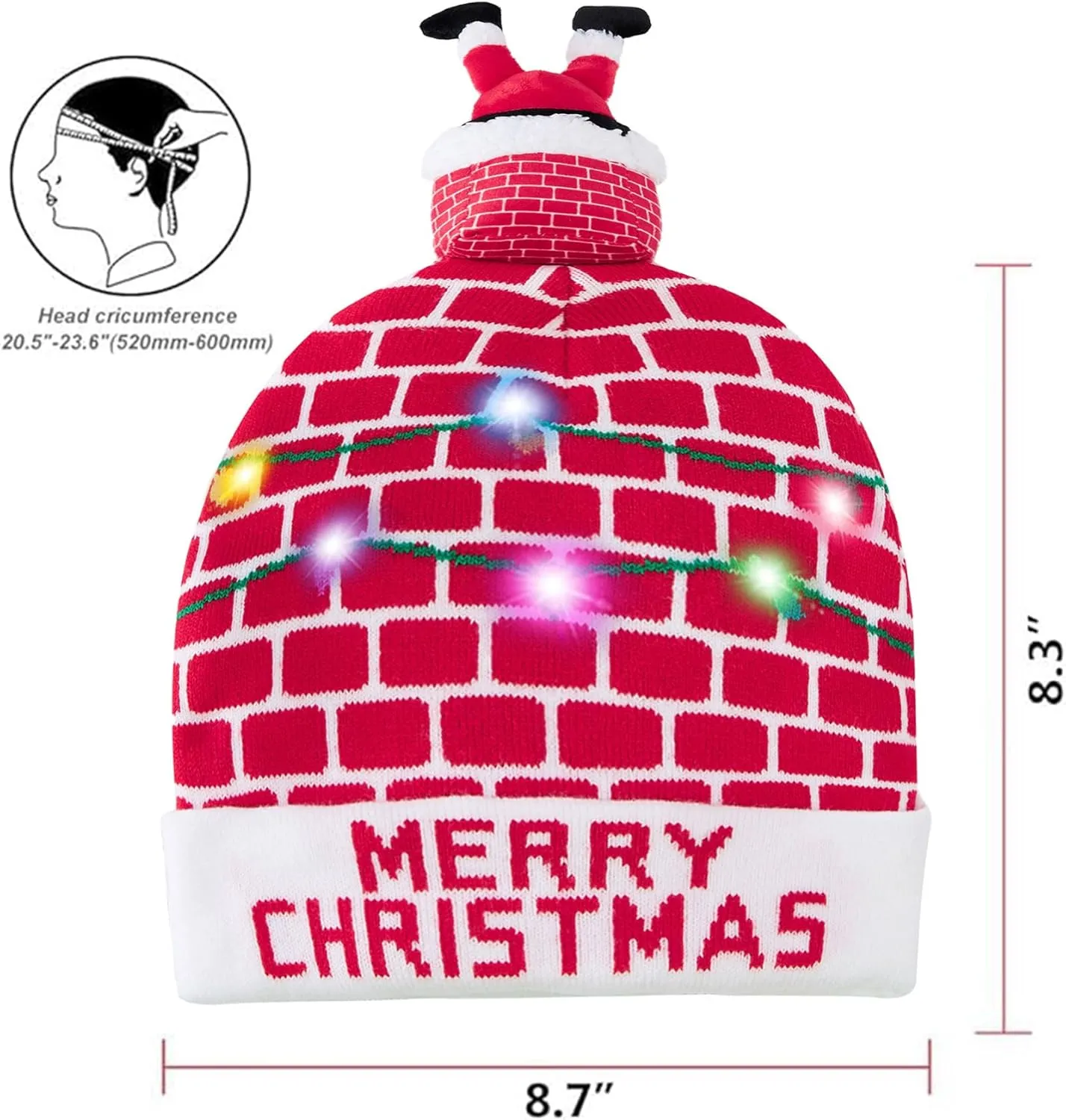 Idgreatim Unisex LED Light-up Ugly Christmas Sweater Hat Novelty Knitted Xmas Beanie Cap for Party(6 Light)